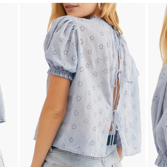 Free people letters to Juliet baby blue eyelet top XS - Picture 2 of 8